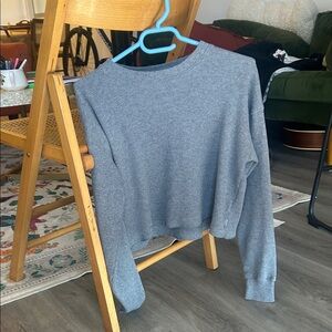 TNA Charcoal Henley Cropped Knit Long Sleeve Top